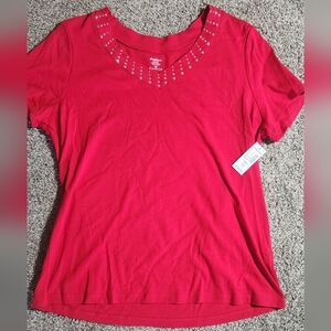 Dressbarn Red Top with Silver Accents